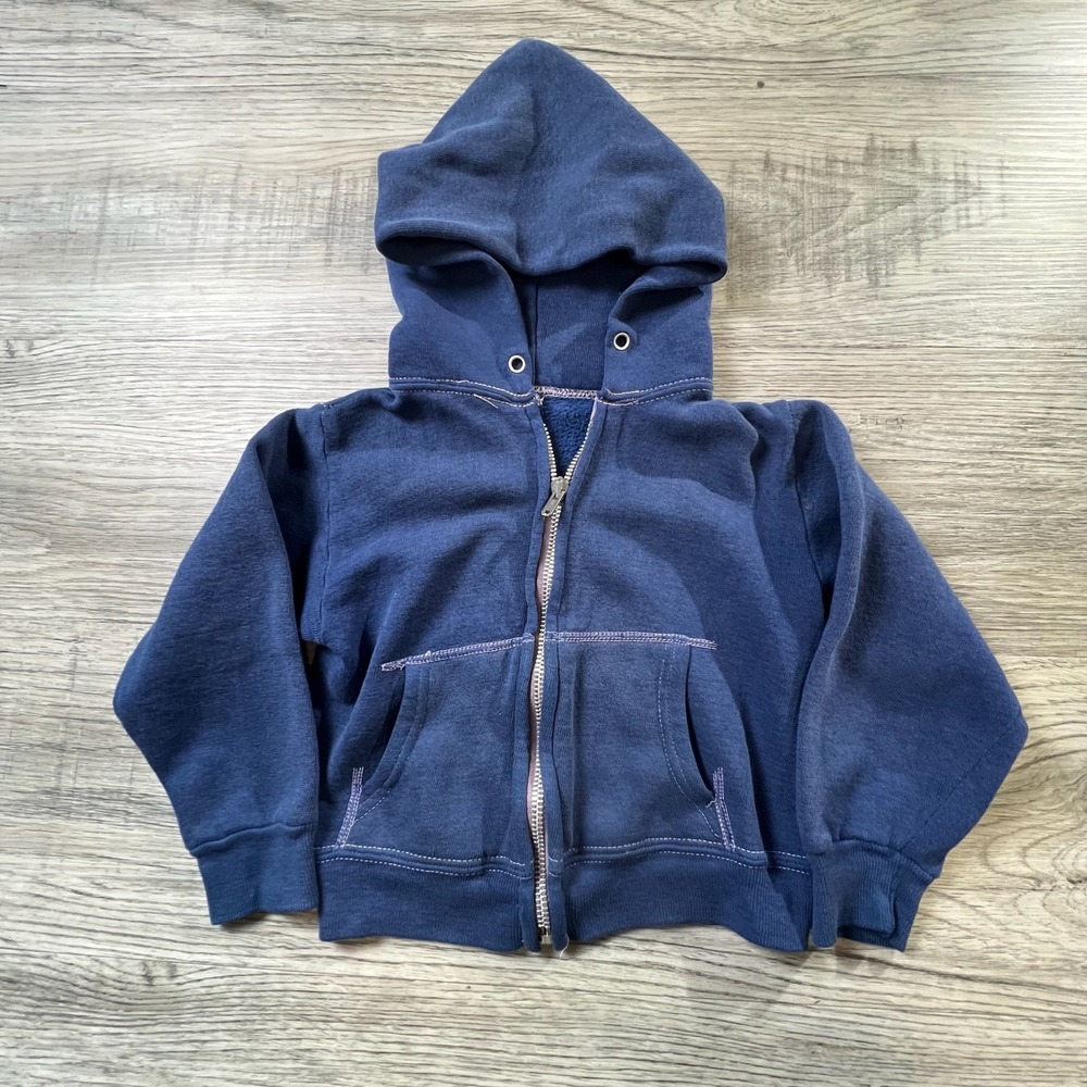 Unbranded Zip Up Hoodie Kids Toddler Navy Blue Contrast 1970s Fleece J71